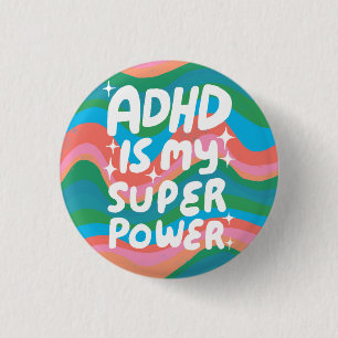 ADHD is my Superpower Fun Bubble Letters Colourful 3 Cm Round Badge