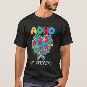 ADHD Is My Superpower Heart Puzzle Ribbon For Kids T-Shirt