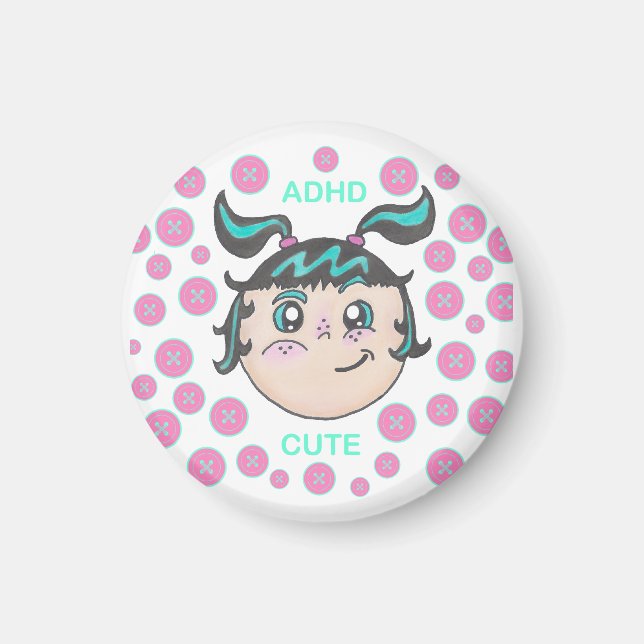 ADHD magnet with "ADHD Cute" illustration (Front)