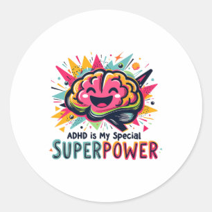 Adhd My Superpower Awareness Month Support Rainbow Classic Round Sticker