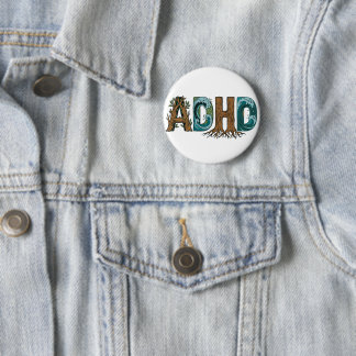 ADHD Nature Elements Typography Design 6 Cm Round Badge