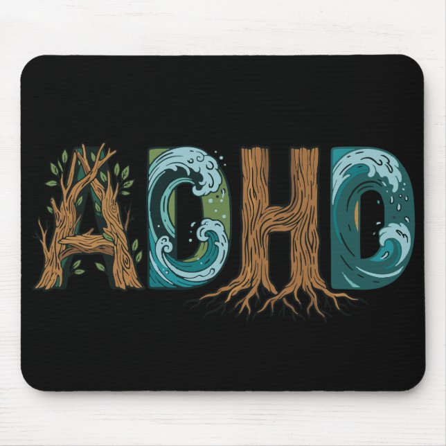 ADHD Nature Elements Typography Design Mouse Mat (Front)