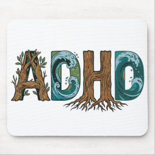 ADHD Nature Elements Typography Design Mouse Mat