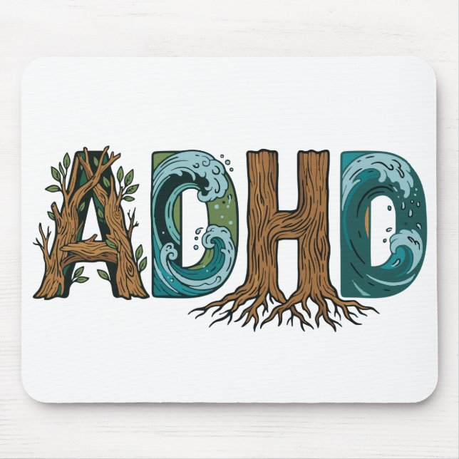 ADHD Nature Elements Typography Design Mouse Mat (Front)