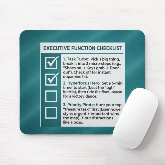 ADHD Productivity Executive Function Checklist Mouse Mat (With Mouse)