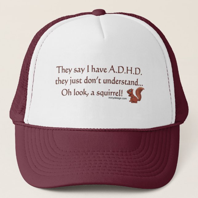ADHD Squirrel Humour Trucker Hat (Front)