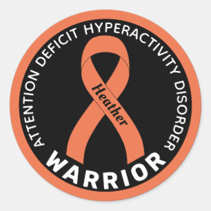 ADHD Warrior Ribbon Black Round Sticker