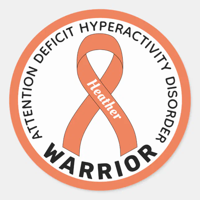 ADHD Warrior Ribbon White Round Sticker | Zazzle