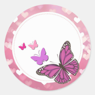 Adhesive Butterflies roses Classic Round Sticker