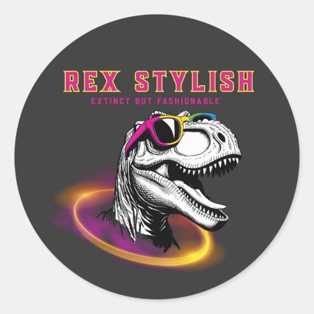 adhesive T-Rex Fashion Classic Round Sticker (Front)
