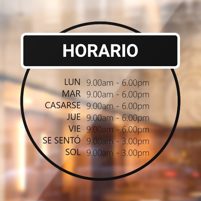 Adhesivo de ventana de horario comercial redondo window cling (Sheet 2)