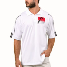 ADIDAS RED, BLACK AND WHITE ABSTRACT GOLF SHIRT
