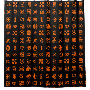 Adinkra African Symbols in Orange And Black Shower Curtain