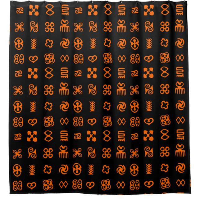Adinkra African Symbols in Orange And Black Shower Curtain (Front)