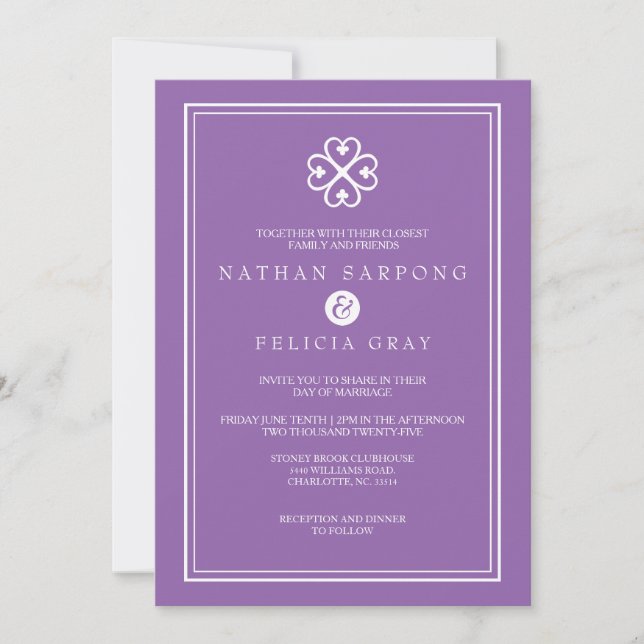 Adinkra Nyame Dua Symbol Lavender Wedding Invitation (Front)