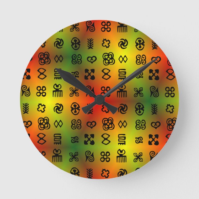 Adinkra Symbols With African Colours Round Clock (Front)