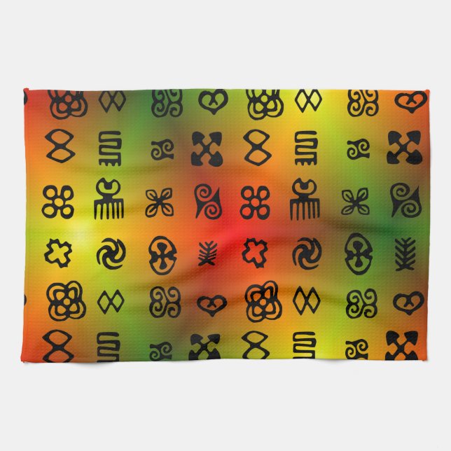 Adinkra Symbols With African Colours Tea Towel (Horizontal)