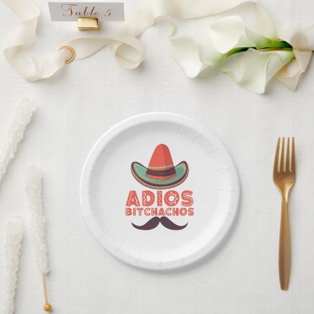 Adios Bitchachos Sombrero Retro Cinco De Mayo Paper Plate (Wedding)