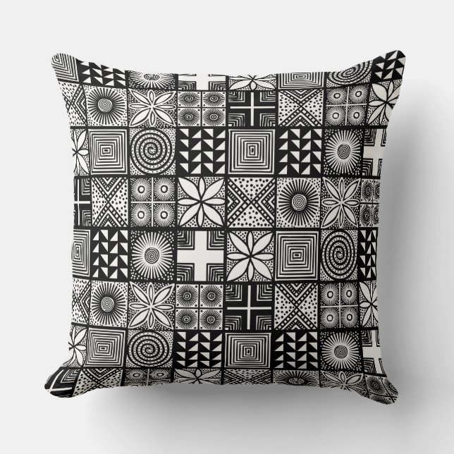 Adire Pattern - Black and White Cushion (Front)