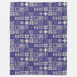 Adire Pattern - Deep Blue and Beige Fleece Blanket
