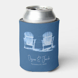 Adirondack Beach Chairs Azure Blue White Wedding Can Cooler