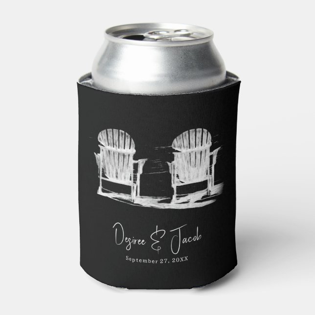 Adirondack Beach Chairs Black And White Wedding Can Cooler (Can Front)