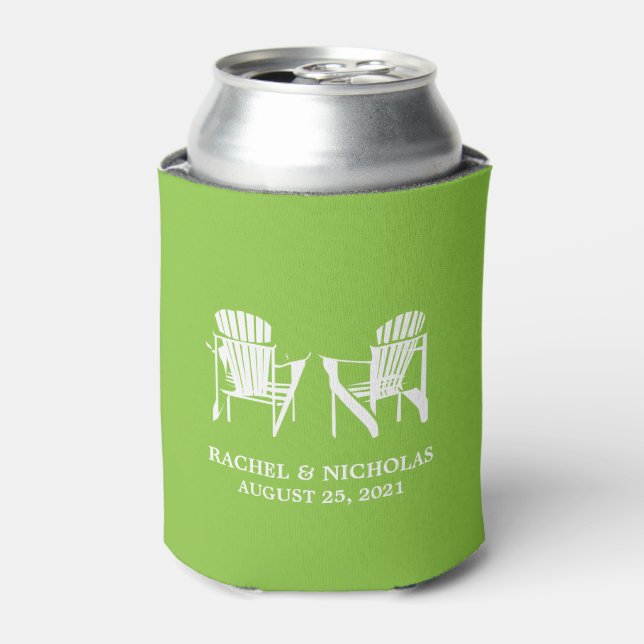 Adirondack Beach Chairs Lime Green | Wedding Can Cooler (Can Front)