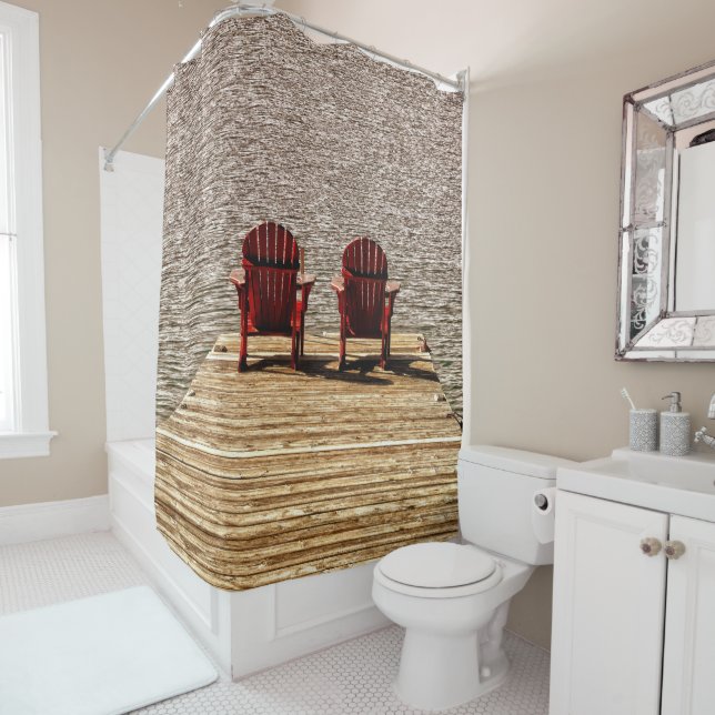 Adirondack Beach Chairs Red Rustic Shower Curtain (In Situ)