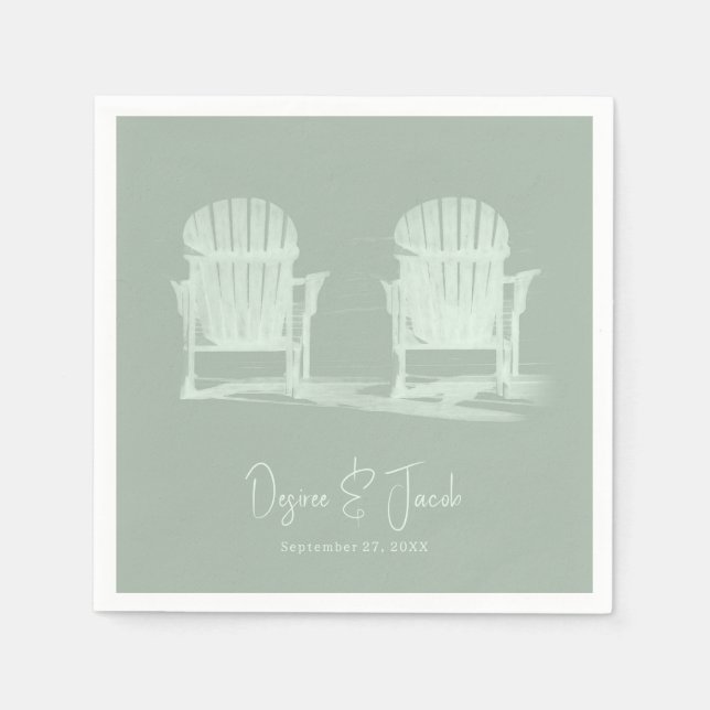Adirondack Beach Chairs Sage Green Wedding Napkin (Front)