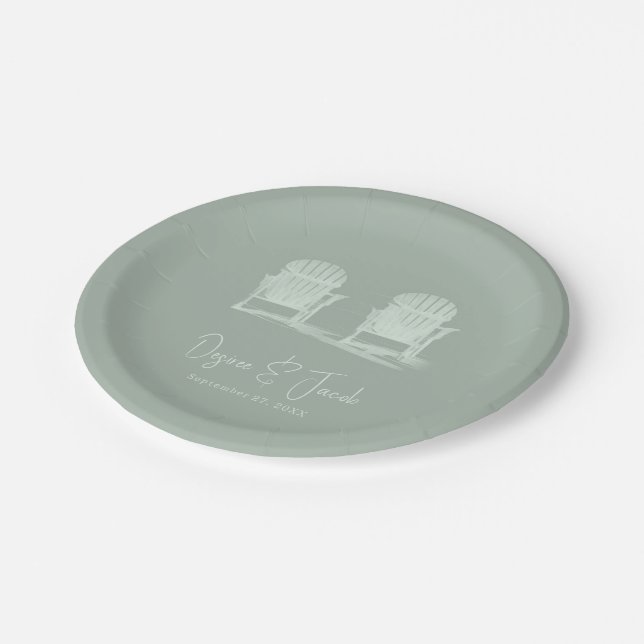 Adirondack Beach Chairs Sage Green Wedding Paper Plate (Angled)