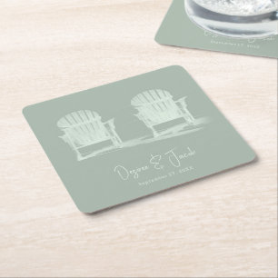 Adirondack Beach Chairs Sage Green Wedding Square Paper Coaster