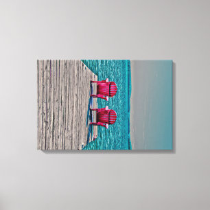 Adirondack Beach Chairs Teal Rustic Cottage Canvas Print