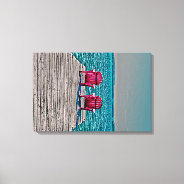 Adirondack Beach Chairs Teal Rustic Cottage Canvas Print (Front)