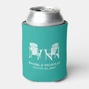 Adirondack Beach Chairs Teal   Wedding Can Cooler