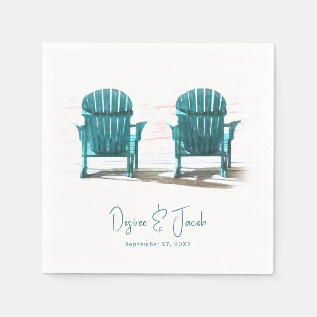 Adirondack Beach Chairs White Teal Wedding Napkin (Front)