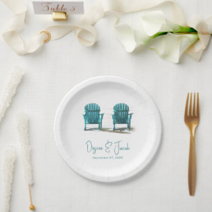 Adirondack Beach Chairs White Teal Wedding Paper Plate