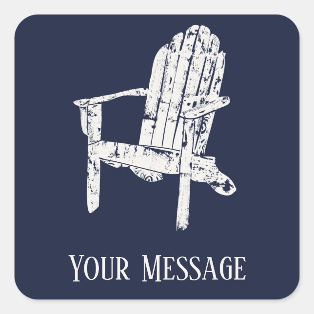 Adirondack Chair White and Navy Blue Personalised Square Sticker (Front)