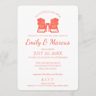 Adirondack Chairs Coral Couple's Shower Invitation