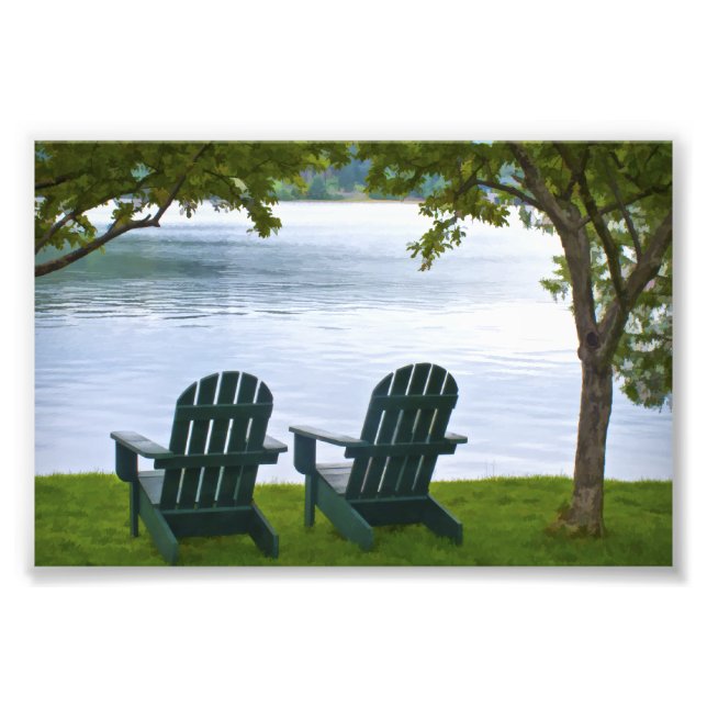 Adirondack Chairs facing a Lake Photo Print (Front)