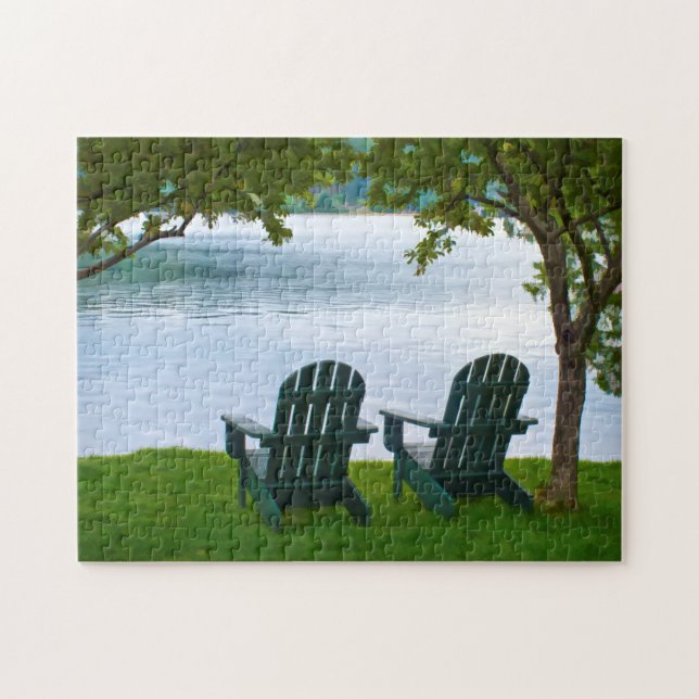 Adirondack Chairs facing a Lake - Photography Jigsaw Puzzle (Horizontal)