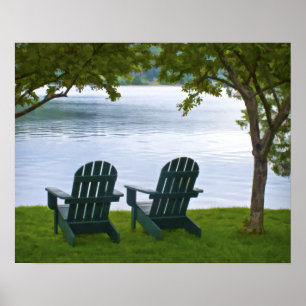 Adirondack Chairs facing a Lake Poster