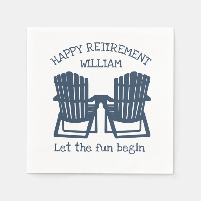 Adirondack Chairs Navy Blue Retirement Napkin (Front)