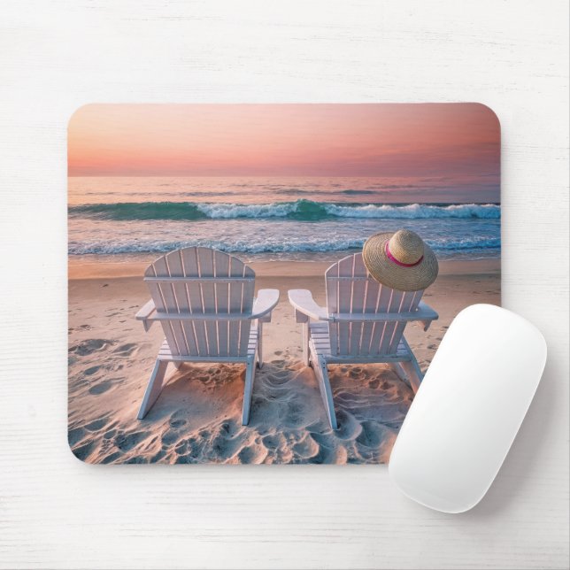 Adirondack Chairs On Tropical Beach Mouse Mat (With Mouse)
