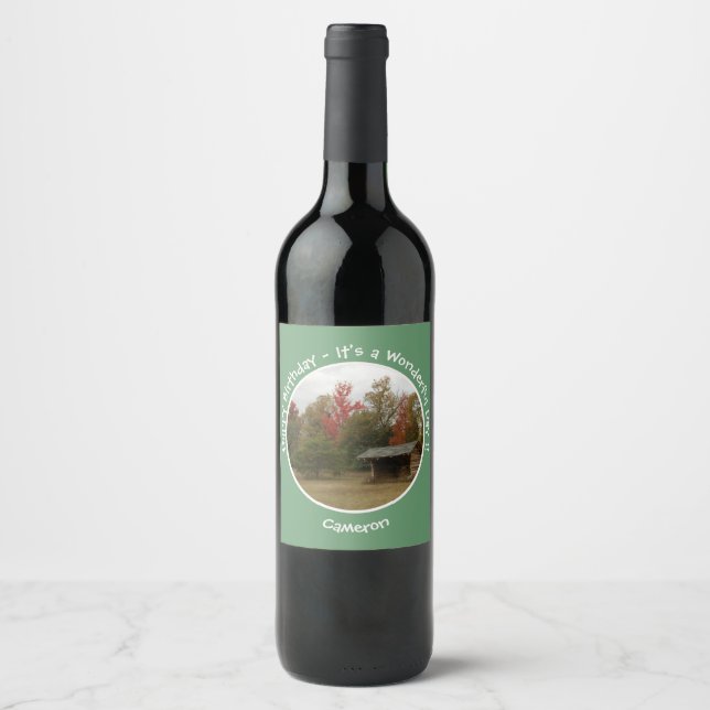 Adirondack Lean-to in Autumn Birthday Party Items Wine Label (Front)