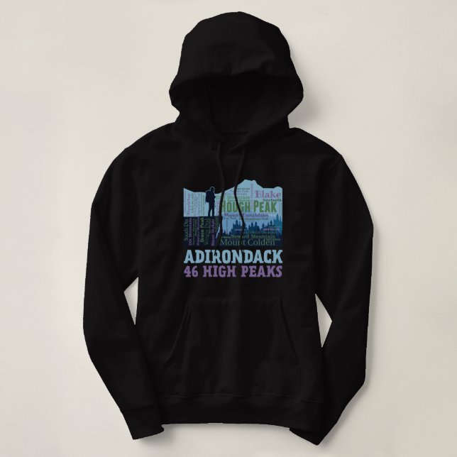 Adirondack Mountains 46 High Peaks List Word Cloud Hoodie (Design Front)