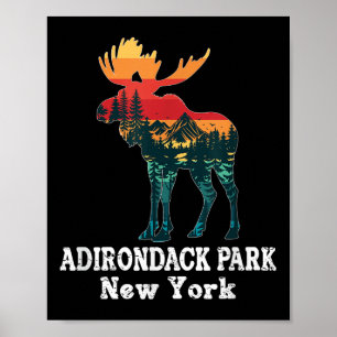 Adirondack Park Moose Silhouette Hiking New York Poster
