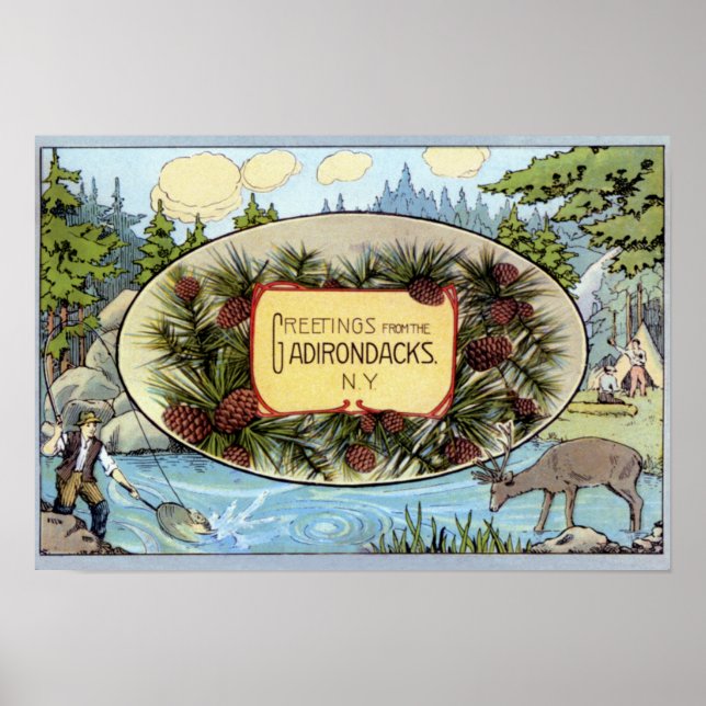 Adirondacks New York Large Letter Greetings Poster (Front)