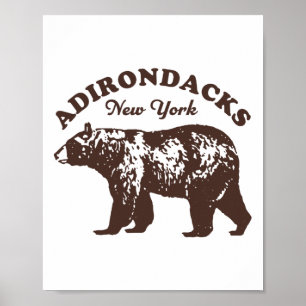 Adirondacks Ny Bear Retro Vintage Style Hiking Mou Poster