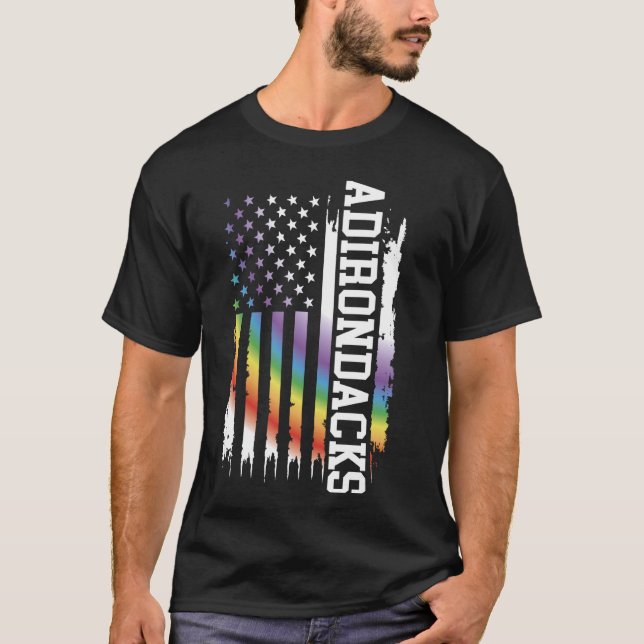 Adirondacks United States Distressed Rainbow w US  T-Shirt (Front)