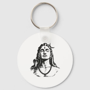 Adiyogi Ink Wash Sketch Sumi-e Zen Style Spiritual Key Ring